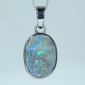 Natural Australian Boulder Opal Silver Pendant