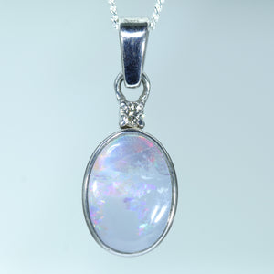 Natural Australian Lighting Ridge Silver Opal and Diamond Pendant