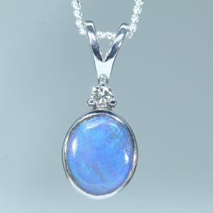 Natural Australian Lightning Ridge Opal Silver and Diamond Pendant