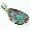 Natural Australian Boulder Opal and Diamond 18k Gold Pendant (18 mm x 11mm) Code - Z35