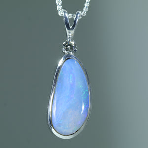 Natural Australian Boulder Opal Silver and Diamond Pendant