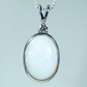 Natural Australian Coober Pedy White Opal Silver and Diamond Pendant