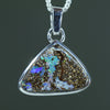 Natural Australian Solid Queensland Boulder Opal Silver Pendant