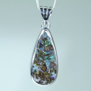 Natural Australian Solid Queensland Boulder Opal Silver Pendant