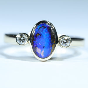 Natural Australian Boulder Opal Gold and Diamond Ring