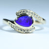 Natural Australian Solid Queensland Electric Blue Boulder Opal Gold and Diamond Ring