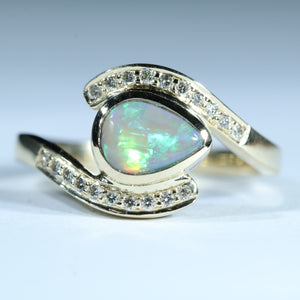 Natural Australian lightning Ridge Crystal Opal Gold and Diamond Ring - Australian Opal Shop