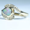 10k Gold  - Solid Lightning Ridge Crystal Opal - Natural Diamonds