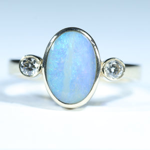 Natural Australian Queensland Boulder Opal Gold and Diamond Ring