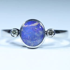 Natural Australian Boulder Opal Silver and Diamond Ring