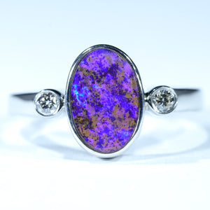 Natural Australian Boulder Opal Silver and Diamond Ring