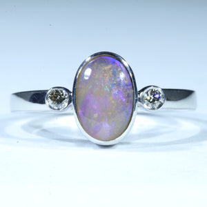 Natural Australian Boulder Opal Silver and Diamond Ring