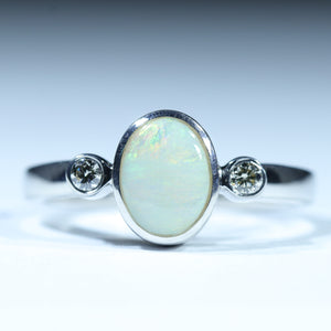 Natural Australian Lightning Ridge Opal Silver and Diamond Ring