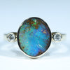 Solid Queensland Boulder Opal Gold Ring With Natural Diamonds