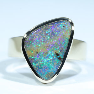 Natural Australian Queensland Boulder Opal Gold Ring