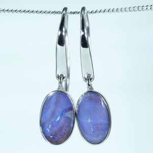 Natural Australian Solid Queensland Boulder Opal Silver Drop Earrings