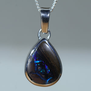 Natural Australian Boulder Opal Matrix Silver Pendant