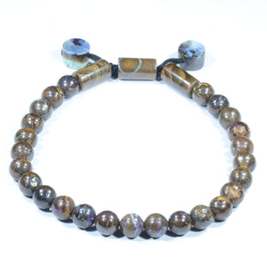 Natural Australian Boulder Opal Matrix Adjustable Bead Bracelet