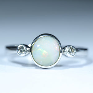 Natural Australian Boulder Opal Silver and Diamond Ring