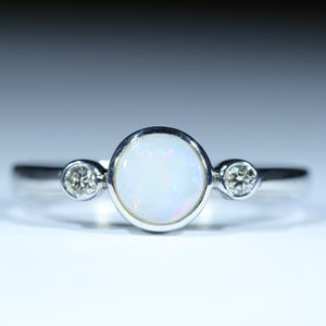 Natural Australian White Opal Silver and Diamond Ring