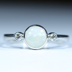 Natural Australian Coober Pedy Opal Silver and Diamond Ring