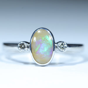 Natural Australian Boulder Opal Silver and Diamond Ring