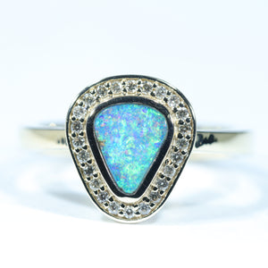 Natural Australian Boulder Opal Gold and Diamond Ring