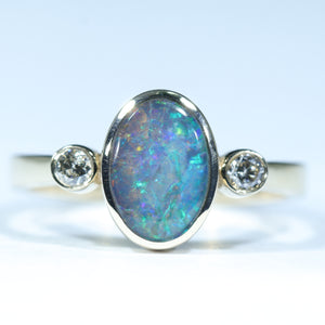 Natural Australian Boulder Opal Gold and Diamond Ring