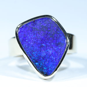 Natural Australian Solid Queensland Boulder Opal Gold Ring