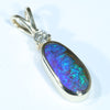 Natural Australian Boulder Opal and Diamond Gold Pendant (11mm x 5mm) Code - Z94