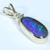 Natural Australian Boulder Opal and Diamond Gold Pendant (11mm x 5mm) Code - Z94