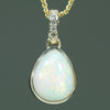 Natural Australian Solid White Opal Gold and Diamond Pendant