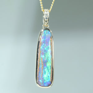 Natural Australian Queensland Pipe Opal Gold and Diamond Pendant