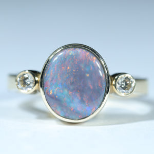 Natural Australian Black Opal Gold and Diamond Ring - Australian Opal Shop