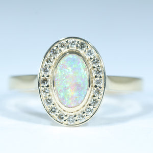 Natural Australian Queensland Crystal Opal Gold and Diamond Ring