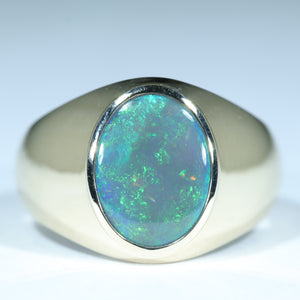 Natural Australian Black Opal Gold Men's Ring - Australian Opal Shop