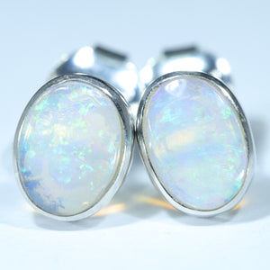 Natural Australian Coober Pedy Crystal Opal Silver Stud Earrings