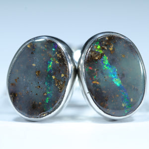 Natural Australian Boulder Opal Silver Studs