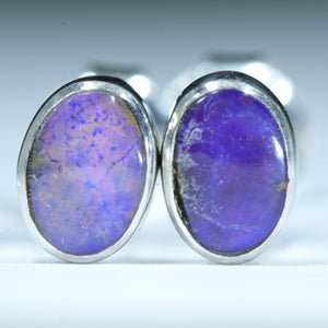 Natural Australian Boulder Opal Silver Studs