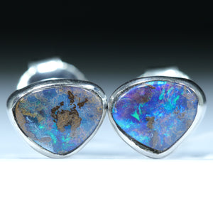 Natural Australian Boulder Opal Silver Studs