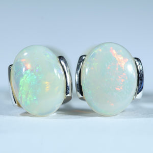 Natural Australian White Opal Silver Studs