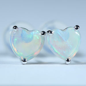 Natural Australian Coober Pedy Crystal Opal White Gold Studs