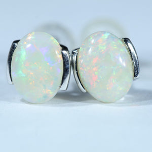 Natural Australian White Opal Silver Studs