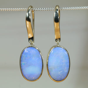 Natural Australian Boulder Opal Gold Drop Earrings