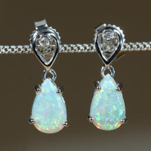 Natural Australian Coober Pedy Crystal Opal White Gold Stud Drop Earrings