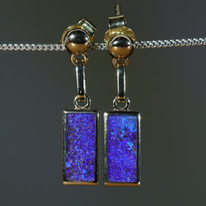 Natural Australian Boulder Opal Gold Drop Stud Earrings