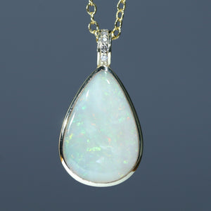 Natural Australian Coober Pedy Gold Opal and Diamond Pendant