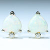 Coober Pedy Heart shaped White Opal and Diamond 14K Gold Earrings (6 x 6mm) Code EE69