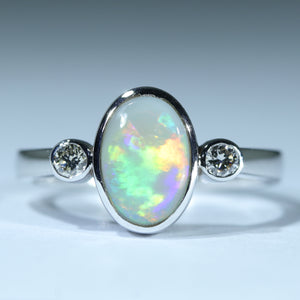 Lightning Ridge Soild Opal White Gold Ring 