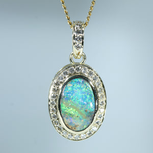 Soild Australian Opal and Diamond 18K Gold Pendant